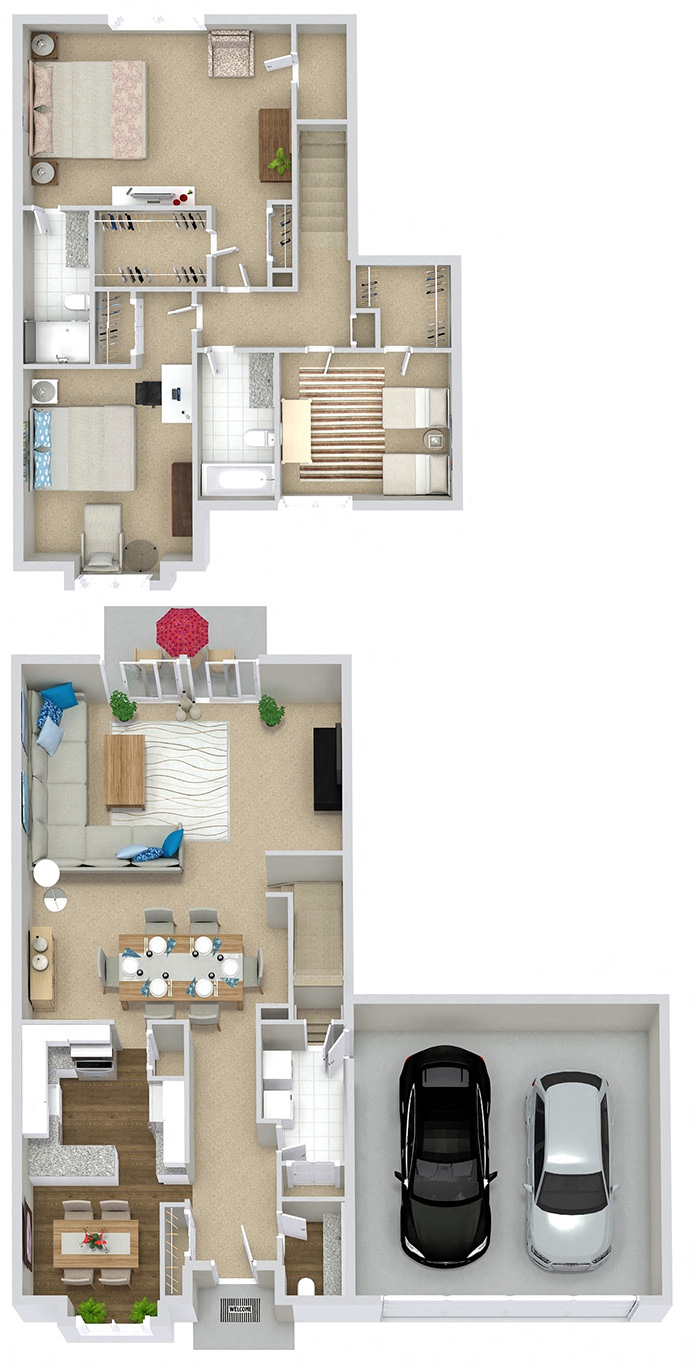 Floor plan for 3 beds, 2.5 baths, 1925 sqft
